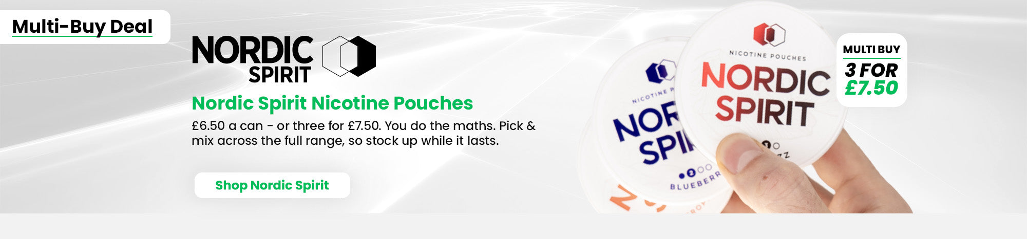 Shop Nordic Spirit 3 for £7.50 nicotine pouches