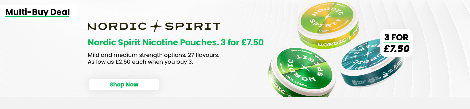 Shop all Nordic Spirit 3 for £7.50 nicotine pouches